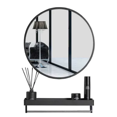 Immagine prodotto di Specchio da bagno sospeso con mensola 70 cm nero