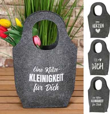 Produktbild von Geschenktasche 3er Set mit Sprüchen 27x38,5x10cm grau Filztasche mit Henkel Aufbewahrungstaschen Geschenkverpackung