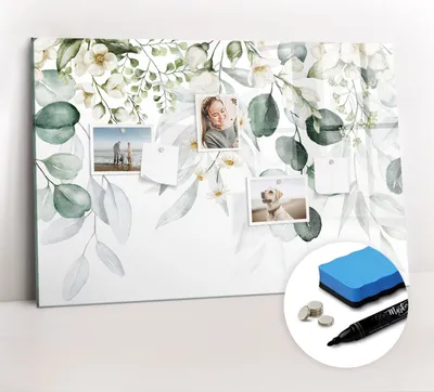 Produktbild von Magnetpinnwand Memoboard - Zubehörsatz - Schwarzer Marker + Schwamm + Magnete - 90 x 60 cm - Naturpflanzen