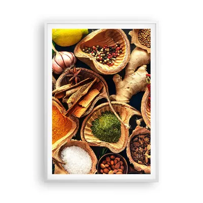 Produktbild von Gerahmtes Poster - Weißer Rahmen - Küche Essen Kräuter Gewürze - 70x100 cm - Wand Bild - Wanddeko - Wandbilder - Wandposter - Bilderrahmen - Bilder - Kunstdruck - Wandbild - P2WPA70x100-2844