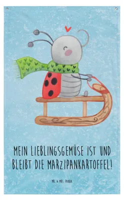 Produktbild von Mr. & Mrs. Panda Wandteppich Smörle Rodeln - Eisblau - Geschenk, Weihnachten, Gobelin, Wandbehang, Tapestry, Tapisserie, Schlittenfahren, Winter, Marzipan, Wandbild