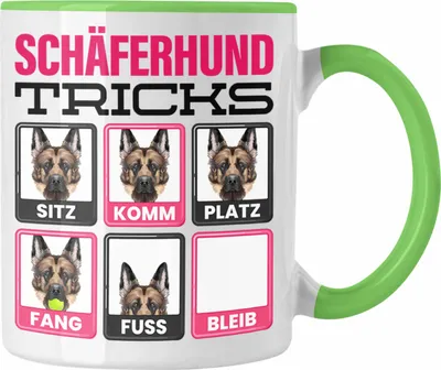 Produktbild von Trendation - Schäferhund Besitzer Tasse Geschenk Lustiger Spruch Geschenkidee Schäferhund Tricks Bleib (Grün)