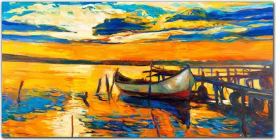 Produktbild von Coloray - Bild aus Glas - Glasbilder - 100 x 50 cm - Dekoration Wohnzimmer Wanddekoration Gehärtetes Glas Küche Glasblock mit Bild - Boot Sonnenuntergang