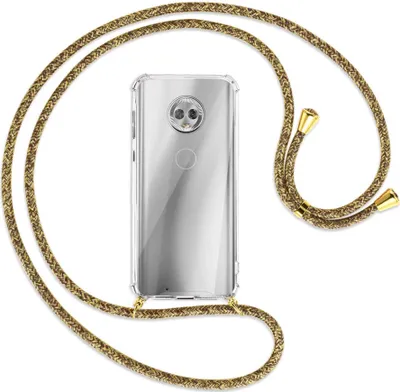 Produktbild von Handykette Backcover-Schutzhülle mit Band (Metall goldfarben) für Motorola Moto G6 - braun+beige