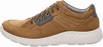Produktbild von Herren Sneaker Braun mit blauem Detail, heller Profilsohle und sichtbaren Nähten