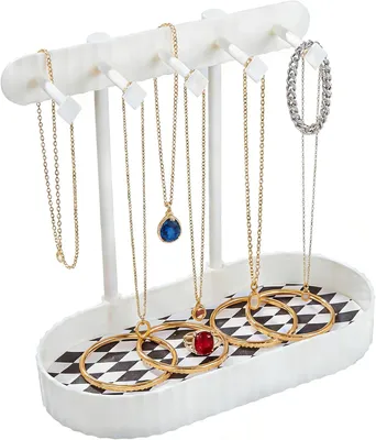 Immagine prodotto di Portagioie con 5 ganci, bianco, per orecchini, braccialetti, collane, orologi e anelli