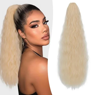 Obrázek produktu pro Paruka s copem, vlnitá, 80 cm, blond odstíny, syntetická, se stahovací šňůrkou