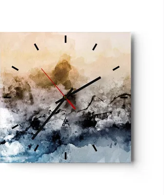 Produktbild von Wanduhr - Quadrat - Glasuhr - Abstraktion Wolken Berge - 40x40cm - Schleichendes Uhrwerk - Lautlos - zum Aufhängen bereit - Dekoration Modern - Wanddekoration aus Glas - C3AC40x40-4894
