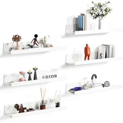 Image de Étagères murales suspendues, lot de 6, 38 cm, étagères en acrylique blanc pour tableaux, livres, figurines, photos, maquillage, étagères murales pour le salon, la salle de bains, la chambre à coucher, la cuisine
