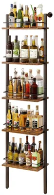 Productafbeelding van 5-laags Vrijstaand Wijnrek - Vintage Bruin Hout - Zwart Metaal - 43 x 20 x 177 cm