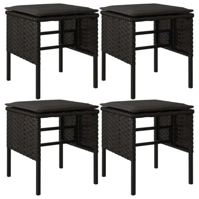 Image de vidaXL Tabouret de jardin avec coussins 4 pcs. noir Poly rotin
