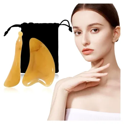 Produktbild von 2 Stück Gua Sha Steine, Massagewerkzeug für Kieferformung und Schwellungsreduktion, Hautpflege Geschenk