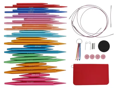 Produktbild von Set mit 33 Rundstricknadeln - Wechselbare Aluminium/Edelstahl - Größen 3 mm bis 8 mm