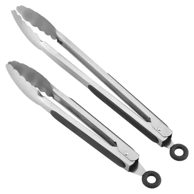 Produktbild von 2-teiliges Set Grillzange aus Edelstahl, Küchenhelfer mit Silikongriff (Schwarz)