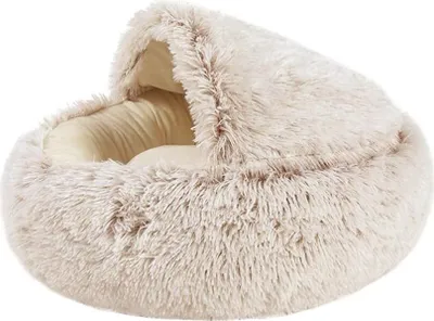 Produktbild von Katzenhöhle Katzenbett Halbgeschlossenes Hundebett Haustierbett mit Bezug Bett Runde weiche Plüschhöhle Kuschelhöhle für Hunde und Katzen (Braun, Durchmesser 40 cm)