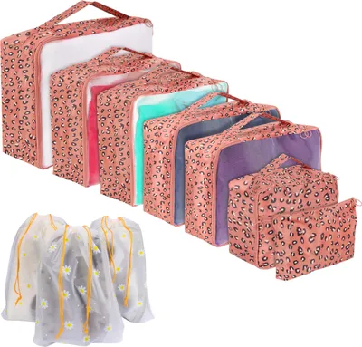 Produktbild von Belle Vous (10er Pack) Rosa Koffer Organizer Set für Reisen - Packtaschen für Koffer/Gepäck - Packwürfel Kompression Organizer Koffer Taschen für