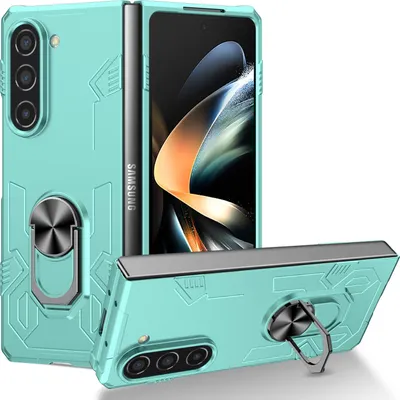 Produktbild von Galaxy Z Fold5 Hülle, Robust Harter PC Stoßfest Ringhalter Ständer Schutzhülle für Samsung Galaxy Z Fold 5 Blau