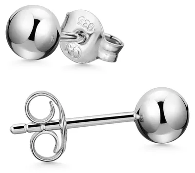 Produktbild von MATERIA Kugel Ohrstecker Damen Silber 925 - Runde Ohrringe Stecker rhodiniert in 3 4 5 6mm mit Schmuck Etui SO-434
