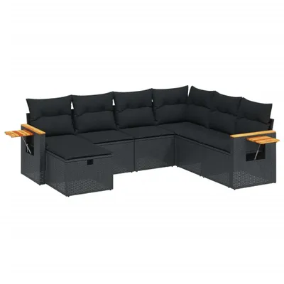 Produktbild von vidaXL 7-tlg. Garten-Sofagarnitur mit Kissen Schwarz Poly Rattan