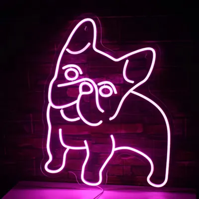 Obrázek produktu pro NEON LED světlo, dekorativní nástěnné světlo, francouzský buldoček, růžová barva, cca 35 x 27 x 2 cm