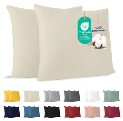 Productafbeelding van Dreamzie - Kussensloop, 40x40 cm - 2 stuks - 100% katoen - Beige