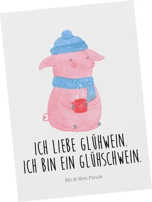 Produktbild von Mr. & Mrs. Panda Grußkarte Schwein Glühwein - Weiß - Geschenk, Punsch, Ansichtskarte, Fotokarte, Ansichtskarten, Weihnachtsmarkt, Postkarten, Postkarte, Weihnachten