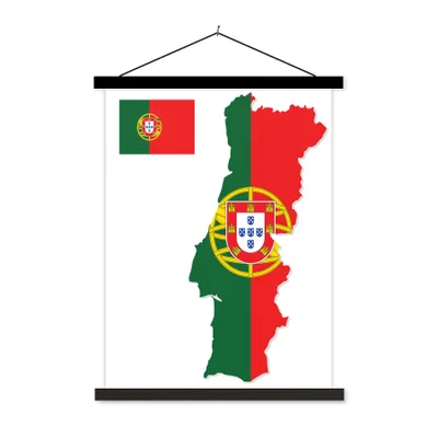 Produktbild von MuchoWow® Textilposter Karte von Portugal mit der Flagge 60x80 cm mit schwarzem Rahmen - Plakathalter