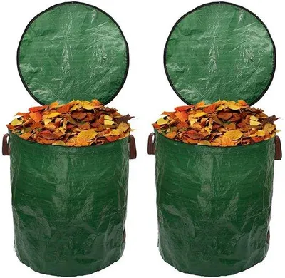 Immagine prodotto di 2 sacchi per rifiuti da giardino impermeabili da 120 litri con coperchio e manici, sacchi per rifiuti da giardino, sacchi per foglie, sacchi riutilizzabili per rifiuti da giardino, cura del giardino