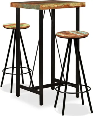 Image de Ensemble de bar 3 pcs Bois de récupération massif