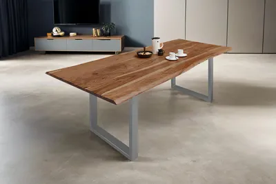 Produktbild von SAM® Esstisch Baumkante massiv Akazie natur 160 x 85 silber MILO