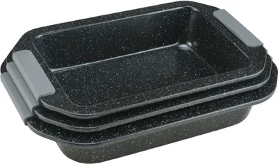 Produktbild von 3er Auflaufform-Set Backform Ofenform mit Silikongriffe Antihaft, Stapelbar TOP