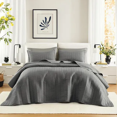 Immagine prodotto di Comfort Spaces, set di lenzuola matrimoniali "King", adatte per tutto l'anno, con copripiumino grigio antracite e... (il testo è incompleto)