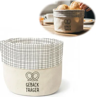 Produktbild von LS-LebenStil Design Stoffkorb Spruch Gebäckträger Baumwolle Stoff Brotkorb Brotkörbchen Brötchenkorb Brotaufbewahrung Aufbewahrungskorb Frühstückskorb