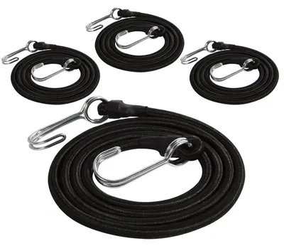 Immagine prodotto di Set di 4 elastici con gancio, lunghezza 150 cm, colore nero. Cinghia elastica, diametro 8 mm