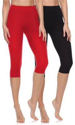 Image de Leggings de fitness 3/4 pour femme Merry Style en coton, lot de 2 MS10-199 (noir/rouge, L)