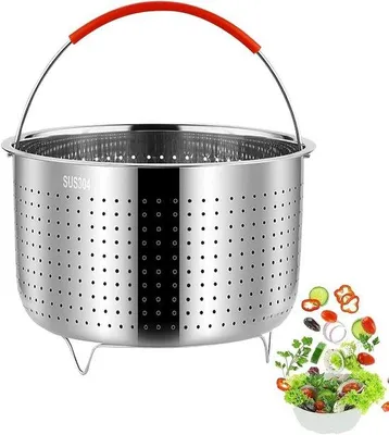 Image de Cuiseur vapeur en acier inoxydable 17,5 cm avec poignée en silicone pour fruits, œufs et légumes