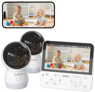 Produktbild von BOIFUN Split Screen Babyphone mit 2 Kameras 5,5 Zoll 4MP HD WLAN Video Babyfon mit App 360° Nachtsicht Musik Nachtlicht Halterung