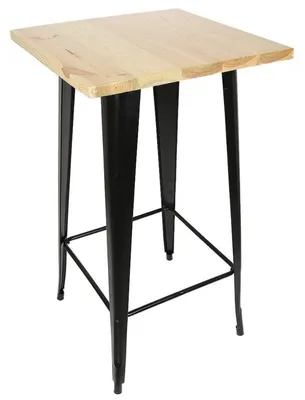 Image de Table carrée, en bois de pin et métal, 110 cm, finition chêne