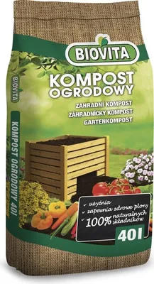 A bag of compost with vegetables and flowers depicted on it.