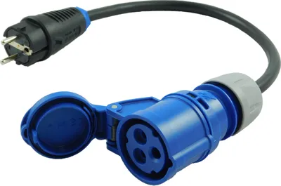 Obrázek produktu pro NWP adaptér CEE spojka 230V 16A na zástrčku Schuko - 3x2,5mm² gumový hadicový kabel - IP44 - Pro kempování, karavan, loď