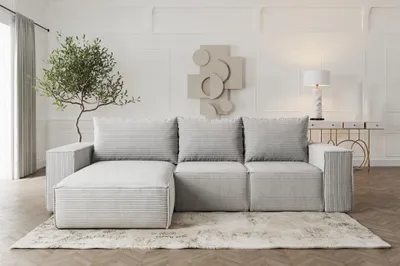 Produktbild von Ecksofa Sofa mit Schlaffunktion ESTELLE in Stoff Poso Hellgrau Ottomane Links