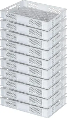Produktbild von 10x Eurobehälter/Stapelkorb, lebensmittelecht, LxBxH 600 x 400 x 90 mm, 15 Liter, weiß