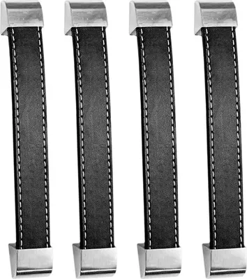 Produktbild von Set mit 4 schwarzen Ledergriffen (160 mm, Endstück aus Metall)