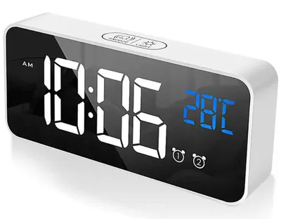 LED-Digitalwecker mit Spiegel, USB, 2 Alarme, Temperatur, Weiß