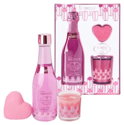 Productafbeelding van IDC Institute - Cadeauset Rosé, 3-delig - Jasmijn en Roos - Badset met kaars