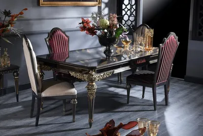 Produktbild von Casa Padrino Luxus Barock Esszimmer Set - Esstisch und 4 Esszimmerstühle - Esszimmermöbel im Barockstil