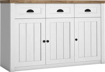 Produktbild von Furniture24 Kommode 130 cm Prowansja K3SP Sideboard 3 türiger mit 3 Schubladen Kiefer Weiß/lefkas Eiche