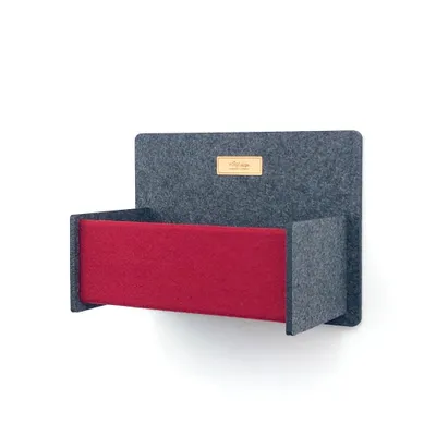 Produktbild von Hängeregal ALLEGRA "UNO" aus Filz (16x30x22 cm) in anthrazit meliert mit Akzentfarbe weinrot