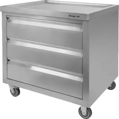 Zdjęcie produktu dla Szafka mobilna na kółkach ze stali nierdzewnej z trzema szufladami Mega-M 80x60x85 cm