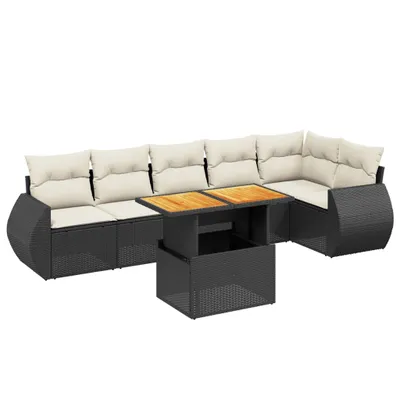 Produktbild von vidaXL 7-tlg. Garten-Sofagarnitur mit Kissen Schwarz Poly Rattan